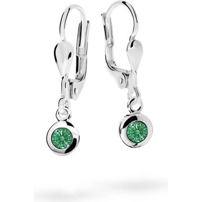 Danfil dětské náušnice C1537 z bílého zlata s kamínkem Emerald Green zapínání klapka