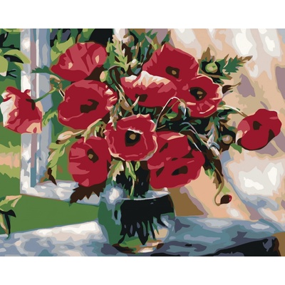 zuty Malování podle čísel Vlčí máky ve skleněné váze 100 x 80 cm bez rámu a bez vypnutí plátna