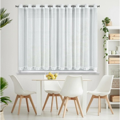 EUROFIRANY KRÁTKÁ ZÁCLONA NA KROUŽCÍCH SUZAN 350X140 CM BÍLÁ