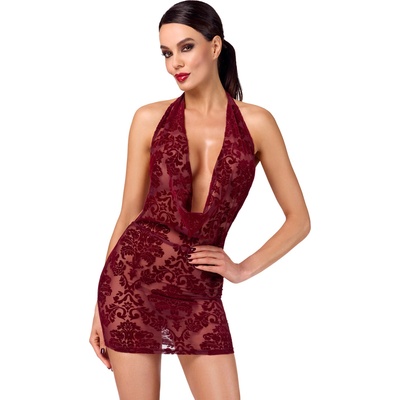 Noir Handmade F385 Kink Royal Cascade Mini Dress Burgundy S