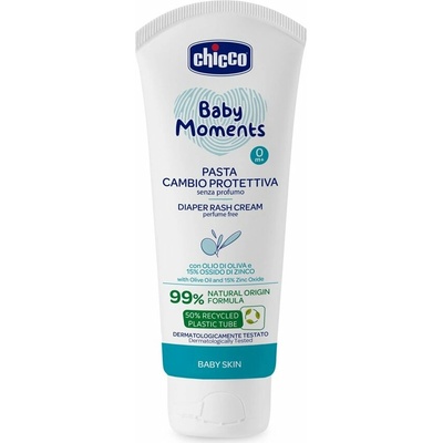 CHICCO krém na detský zadoček Baby Moments bez parfému s 99% prírodných zložiek 100 ml 0m+