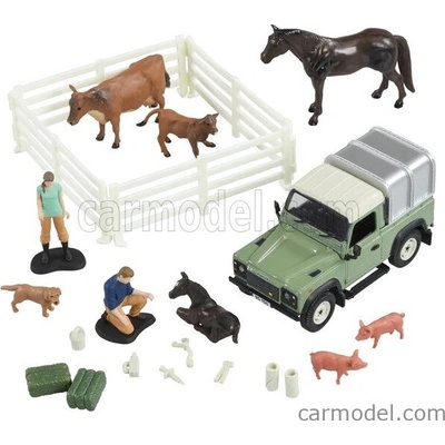 Britains Land rover Land Defender 90 Pick-up Closed With Animals And Figures 1984Zelené Stříbro 1:32