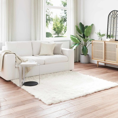 vidaXL Изкуствена овча килим TAFALLA Бяло 120 x 120 cm Полиестер (42021465)