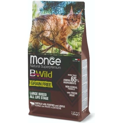 Monge BWild Grain Free pro velké kočky buvol brambory čočka 1,5 kg