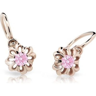 Danfil dětské náušnice kytičky C2208 z růžového zlata s kamínkem Pink zapínání brizura