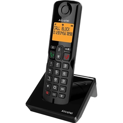 Безжичен DECT телефон Alcatel S280 EWE, 2" (5.08cm) монохромен дисплей, 1 линия, импулсно набиране на номера, адресна памет за 50 номера, функция "свободни ръце", черен (1015166)