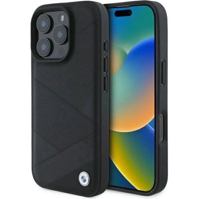BMW Кожен калъф за iPhone 16 Pro Max със знак BMW Crossing Lines Pattern - черен (3666339323554)