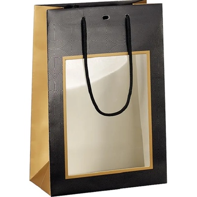 Giftpack Подаръчна торбичка Giftpack - 20 x 10 x 29 cm, черно и мед, с PVC прозорец (SB191S)
