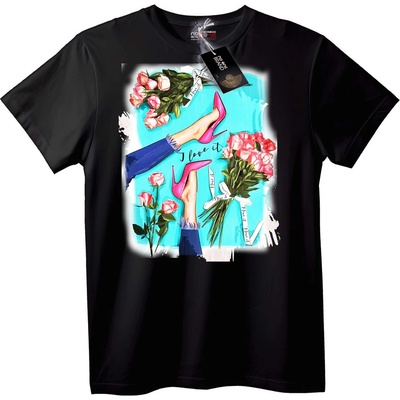 NOONEBRAND Тениска с флорални токчета и любов - 5XL, Black