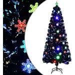 vidaXL Коледна елха с LED снежинки, черна, 210 см, оптично влакно (328464)