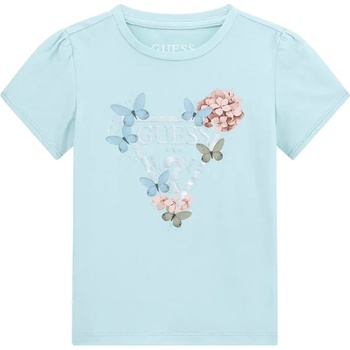 GUESS Бледо синя тениска за мини момиче с цветя и синьо лого Guess