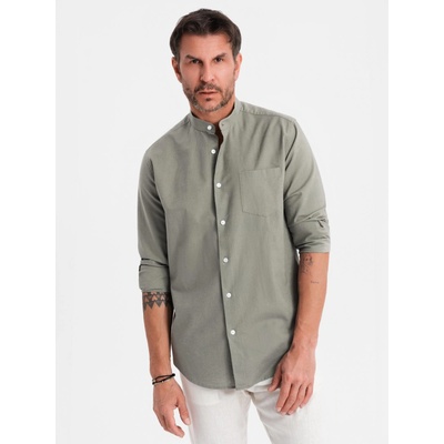 Ombre Clothing Мъжка памучна риза с права яка и джоб REGULAR FIT - каки Ombre Clothing | Zelen | МЪЖЕ | S