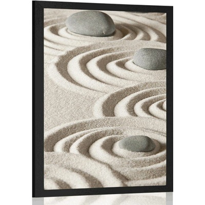 Plakát Zen kameny v písčitých kruzích - 20x30 black