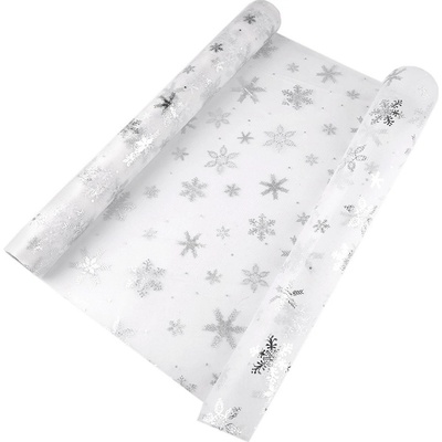 Prima-obchod Vánoční organza s vločkami šíře 50 cm, barva 3 bílá stříbrná