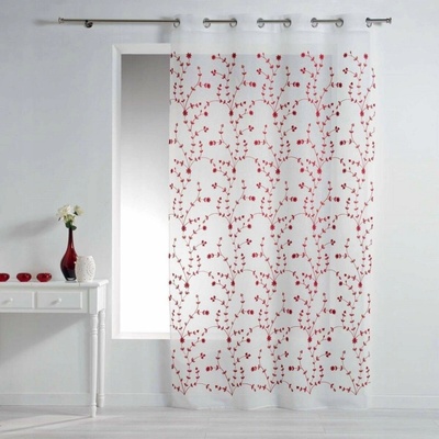Douceur d`Interieur Interiérový závěs s očky PETIT FLEUR, 140 x 240 cm, bílý a červený