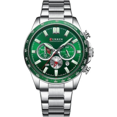 Curren Мъжки часовник Curren Xerotic, Неръждаема стомана, Хронограф, Сребрист / Зелен (CURREN-8418-SILVER-GREEN)