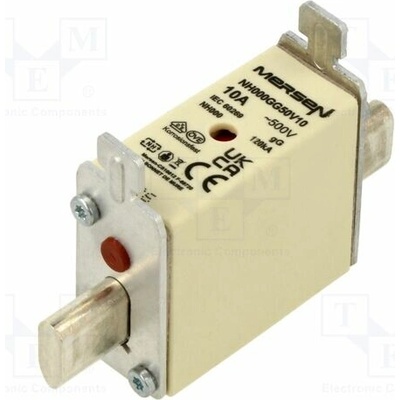 MERSEN NH000GG50V10 Pojistka: tavná; NH000; keramická,průmyslová; 10A; 500VAC; 250VDC