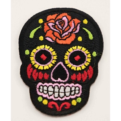 Nažehľovacia záplata – Mexická lebka (Día de Muertos) – čierna