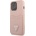 GUESS Saffiano Double Card PU Leather Hard Case - дизайнерски кожен кейс с джоб за карти за iPhone 13 Pro (розов)