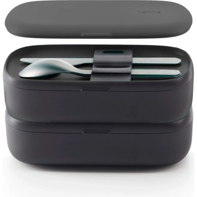 Lékué Комплект 2 бр кутии за храна Lekue On The Go 1010222, 2x500 мл, Включени прибори, Полипропилен, -20°C/+100°C, Черен (1010222)