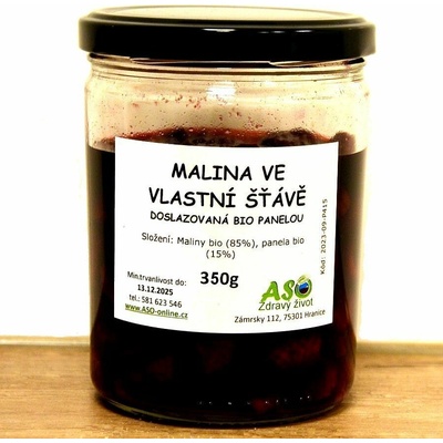 ASO - Zdravý život Malina ve vlastní šťávě doslazovaná bio panelou 350g