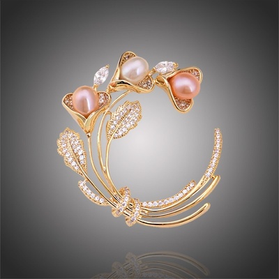 Éternelle brož se sladkovodními perlami a čirými zirkony Patricia B2167 zlatá