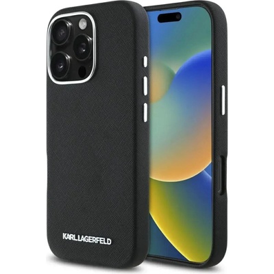KARL LAGERFELD Saffiano Full Wrapped Elongated Metal Logo Case MagSafe iPhone 16 Pro - черен (3666339359461)