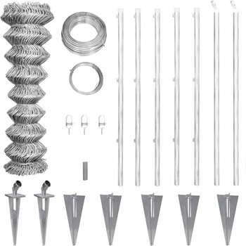 vidaXL Оградна мрежа с колове и клинове поцинкована стомана 15x1 м (141503)