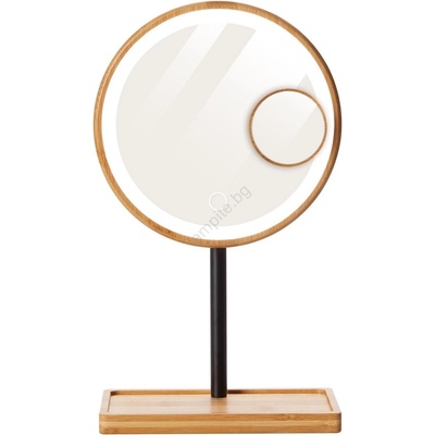 Lanaform - Козметично огледало с регулируема яркост и LED подсветка, 5V USB, бамбук (CV0018)