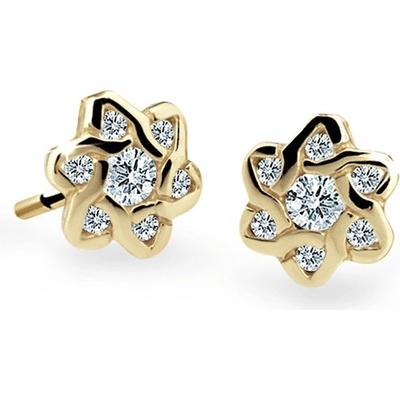Danfil dětské náušnice kytičky C2149 ze žlutého zlata s kamínky White zapínání balónek