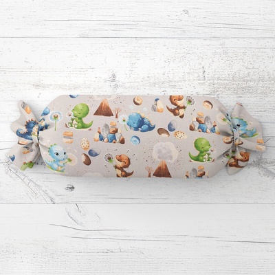 Biante vankúš valec bonbon Sandra SA-656 Modro-zeleno-hnedé dinosaury na svetlo sivom 15x60