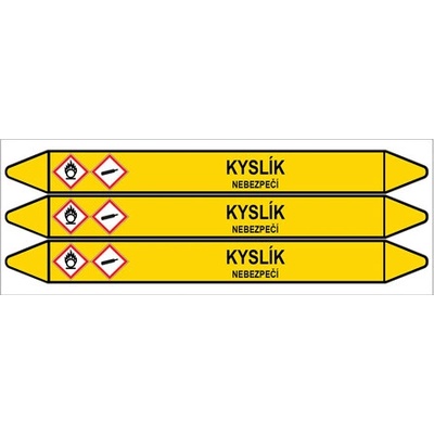 Značení potrubí, kyslík,3 ks, 355 × 37 mm PZ 007733
