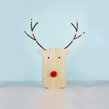 ACA Osvetlenie drevená dekorácia sobí hlava 10 mini LED WW batéria napájaná 2AA IP