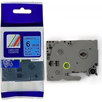 Pro Brother Съвместима лента с Brother TZ-511 / TZe-511, 6mm x 8m, черен печат / син фон (TZe511)