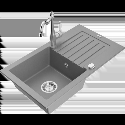 Pablo 1-камерна кухненска мивка от гранит с отцедник и кухненски смесител Carla, сив - 6510-71-670700-00 (6510-71-670700-00)