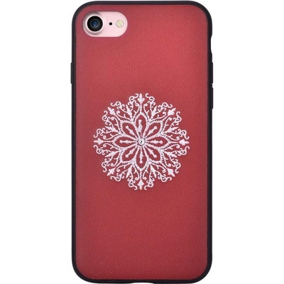 DEVIA Flower Embroidery Case - дизайнерски кожен кейс с ръчна бродерия за iPhone 8 Plus, iPhone 7 Plus (червен)