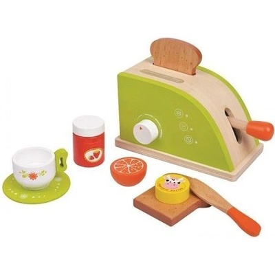 Lelin toys - Детски дървен тостер с продукти за закуска