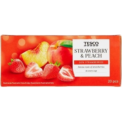 Tesco Ovocný čaj s jahodami a ibiškem s příchutí broskví 20 x 2 g