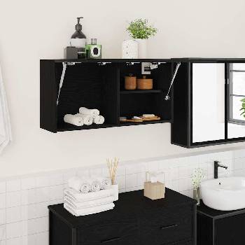vidaXL Стенен шкаф за баня, черни, 80x25x40 см, инженерно дърво (860086)