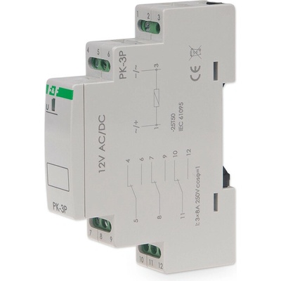 PK-3P/12 - Elektromagnetické pomocné relé, 12V, 8A, 3x NO/NC