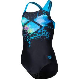 arena girls multi pixels swim pro back black/turquoise 128cm