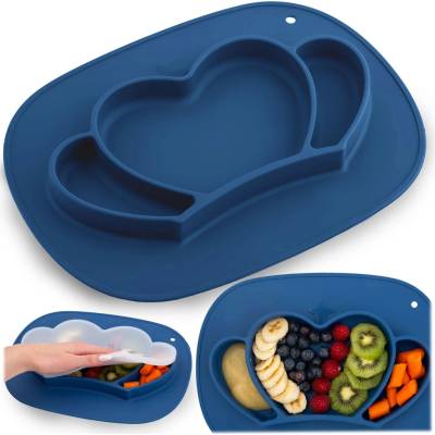 Ricokids 704802 Silikonový dětský talíř s přísavkou Koruna, tmavě modrý