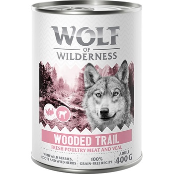 Wolf of Wilderness 6x400г Wooded Trails Adult Wolf of Wilderness, консервирана храна за кучета - птиче месо с телешко, без зърно