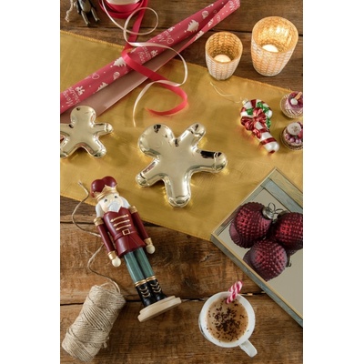 Clayre & Eef Zlatý porcelánový dekorativní talířek Perníček 13 x 12 x 1 cm