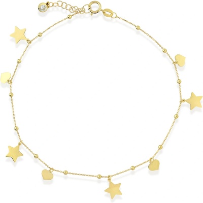 Lillian Vassago Zlatý řetízek na nohu s hvězdami, srdíčky, kuličkami a zirkonem LLV22-GBL003Y – Hledejceny.cz
