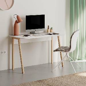 TopMebel Офис бюро Luton TopMebel от меламин в светъл мока/бял цвят 120x60x75cm
