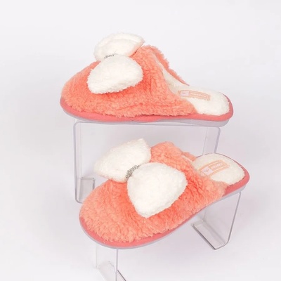 Пухкави пантофи в оранжево с голяма бяла панделка