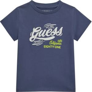 GUESS Синя тениска за мини момче с бял надпис Guess