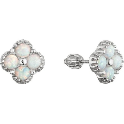 Evolution Group Strieborné náušnice so syntetickými opálmi Štvorlístok 11690.1