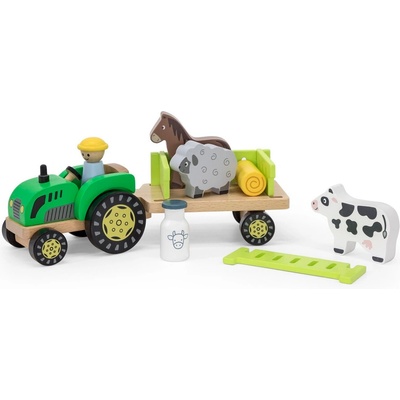 Viga Toys Дървен комплект Viga - Трактор с фермер и животни (44680)